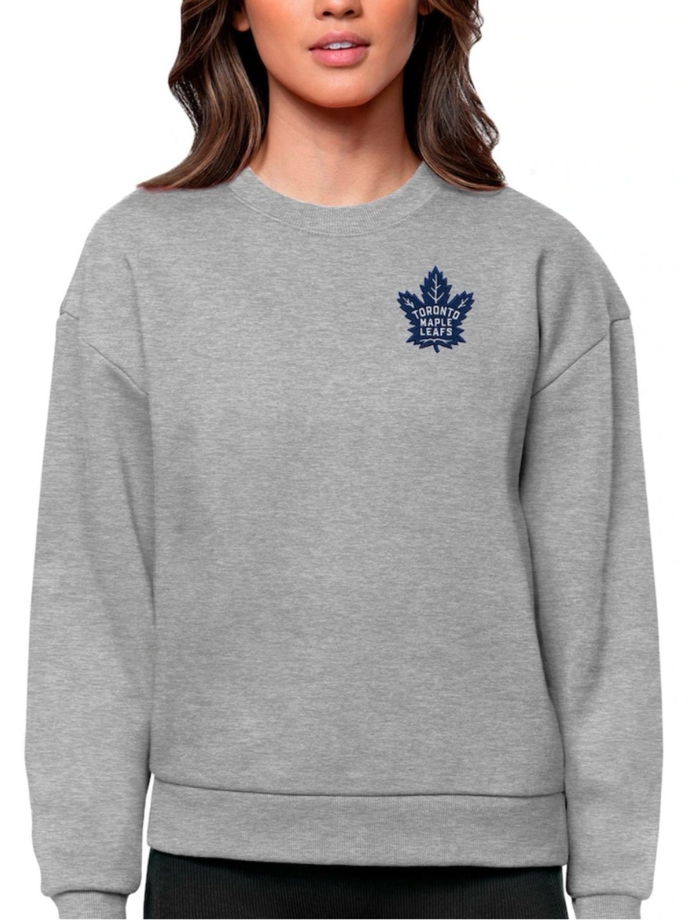 Gray Crewneck Sweatshirt with Navy Toronto Maple Leaf Logo